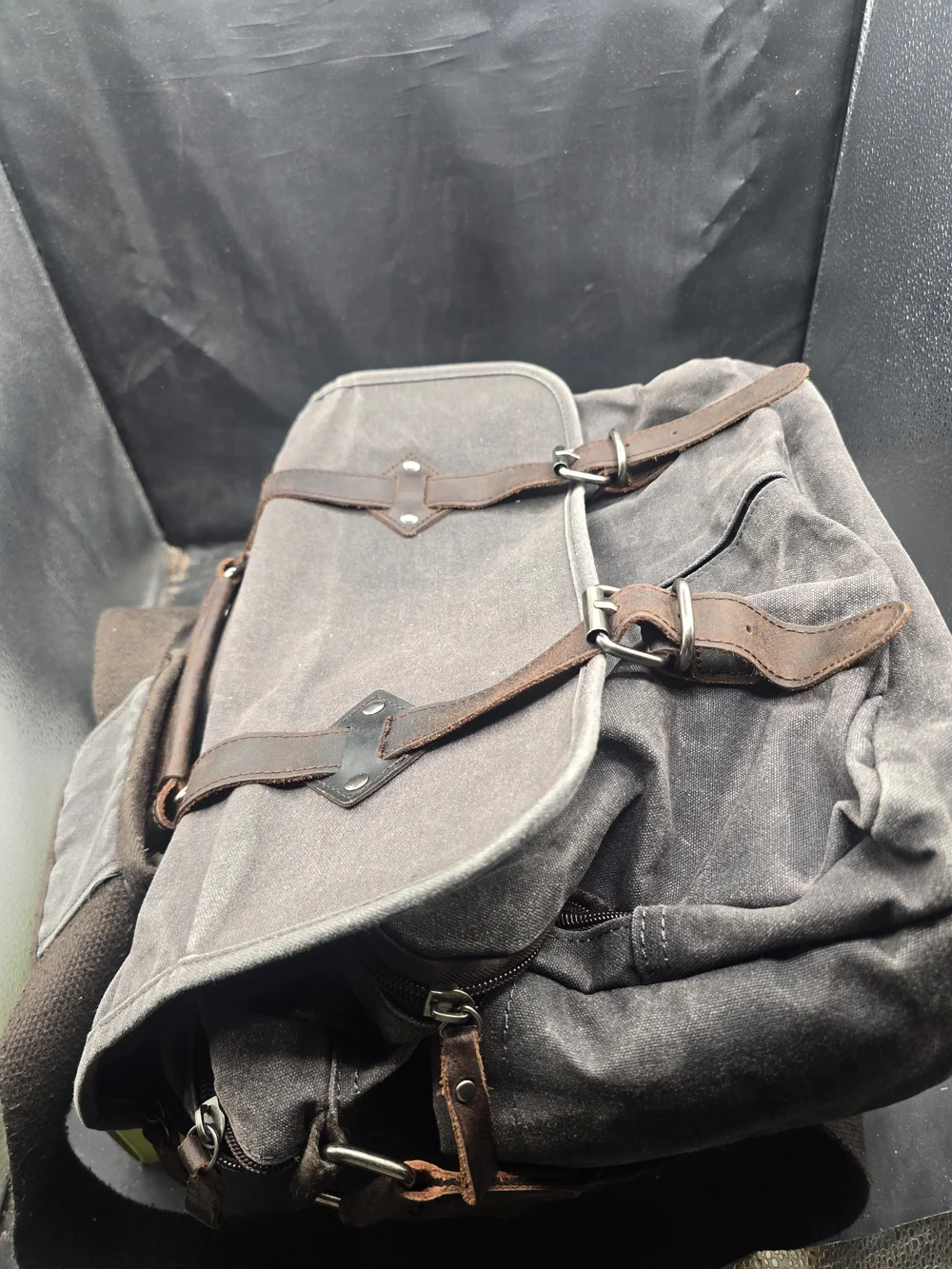 Versatile Gray Canvas Laptop Messenger Bag with Brown Leather Accents